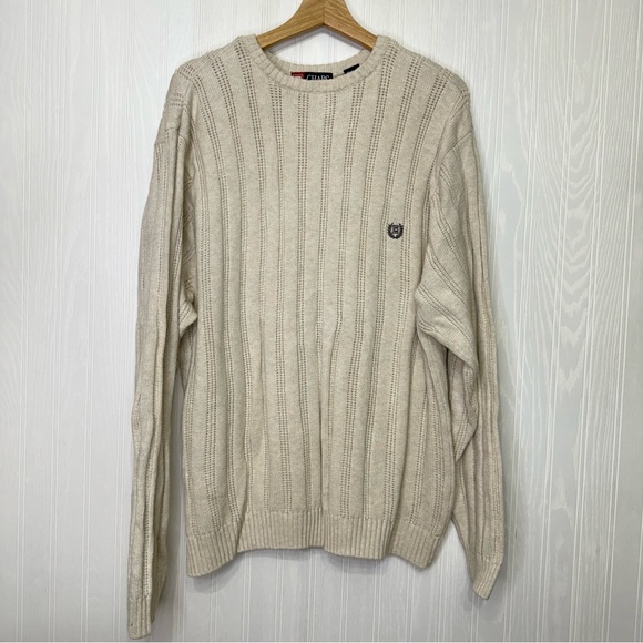Chaps Other - Chaps cream crewneck cable knit long sleeve sweater with logo size XL